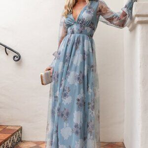 Baltic Born Layla Tulle Maxi Dress | Light Blue Floral Size MM